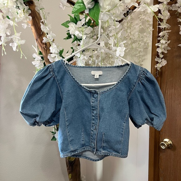 Topshop Blue Denim Crop Top - Picture 4 of 8